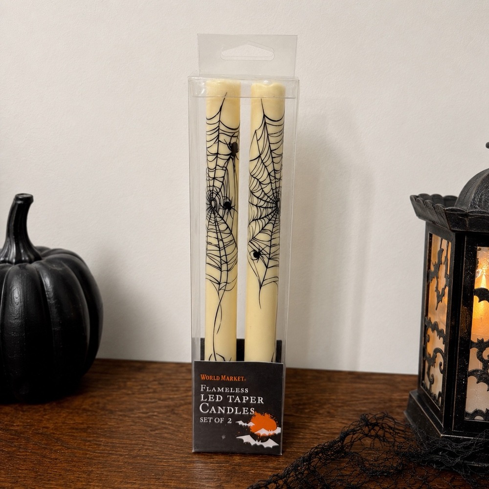 World Market Halloween Flameless LED Taper Candles Bats Spiderwebs Set of 4 - Picture 3 of 9